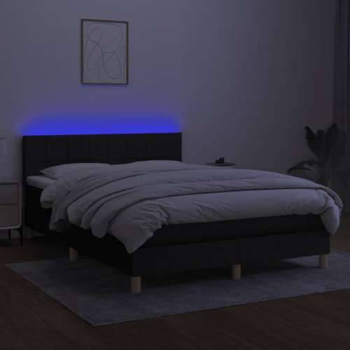 Krevet box spring s madracem LED crni 140x200 cm od tkanine - Crna 140 x 200 cm Blok s kvadratima Cijena
