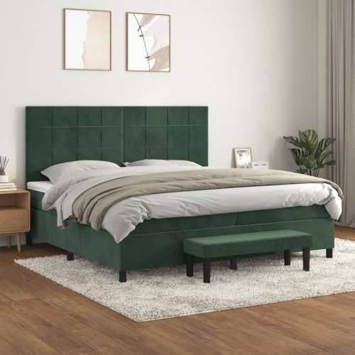 Krevet s oprugama i madracem tamnozeleni 200x200 cm baršunasti - Tamnozelena 200 x 200 cm Blok s kvadratima Cijena
