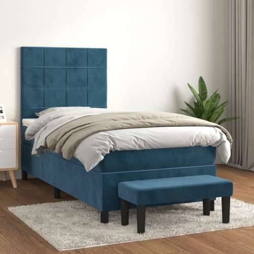 Box spring krevet s madracem tamnoplavi 100x200 cm baršunasti - Tamno plava 100 x 200 cm Blok s kvadratima Cijena