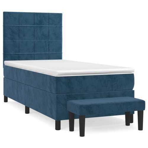 Box spring krevet s madracem tamnoplavi 100x200 cm baršunasti - Tamno plava 100 x 200 cm Blok s kvadratima Cijena