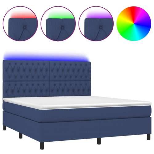 Krevet box spring s madracem LED plavi 160x200 cm od tkanine - Plava 160 x 200 cm Dizajn s gumbima Cijena