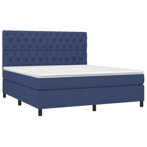 Krevet box spring s madracem LED plavi 160x200 cm od tkanine - Plava 160 x 200 cm Dizajn s gumbima Cijena