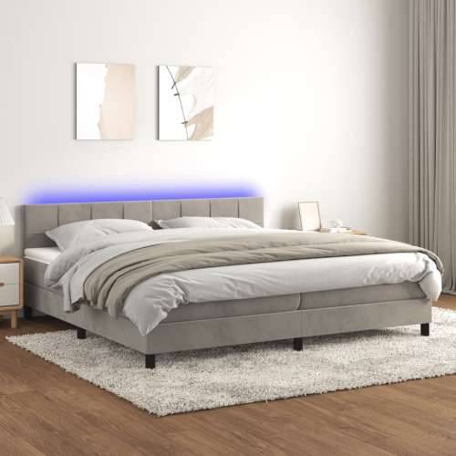 Krevet box spring s madracem LED svjetlosivi 200x200 cm baršun - Svjetlosiva 200 x 200 cm Blok s kvadratima Cijena