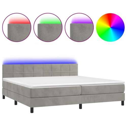Krevet box spring s madracem LED svjetlosivi 200x200 cm baršun - Svjetlosiva 200 x 200 cm Blok s kvadratima Cijena