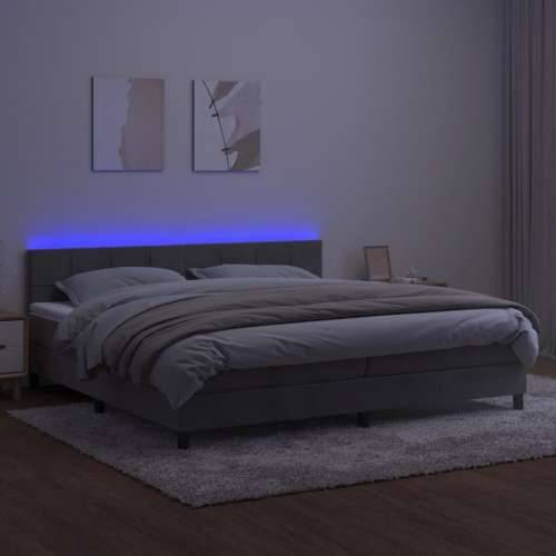 Krevet box spring s madracem LED svjetlosivi 200x200 cm baršun - Svjetlosiva 200 x 200 cm Blok s kvadratima Cijena