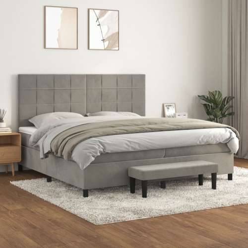 Krevet s oprugama i madracem svjetlosivi 200x200 cm baršunasti - Svjetlosiva 200 x 200 cm Blok s kvadratima Cijena