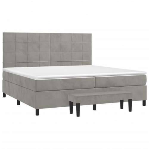 Krevet s oprugama i madracem svjetlosivi 200x200 cm baršunasti - Svjetlosiva 200 x 200 cm Blok s kvadratima Cijena