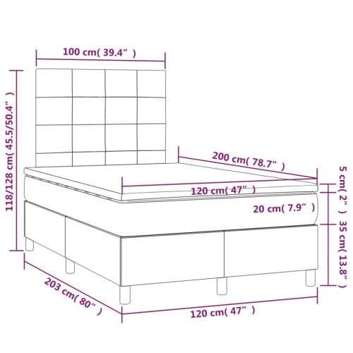 Krevet box spring s madracem LED svjetlosivi 120x200 cm tkanina Cijena