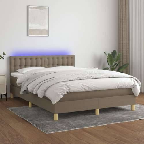 Krevet box spring s madracem LED smeđesivi 140x200 cm tkanina - Sivo-smeđa 140 x 200 cm gumbi Cijena