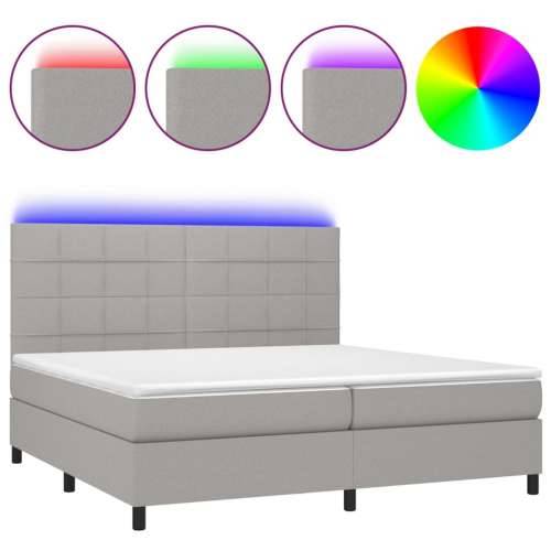 Krevet box spring s madracem LED svjetlosivi 200x200 cm tkanina - Svjetlosiva 200 x 200 cm Blok s kvadratima Cijena