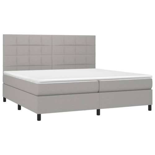 Krevet box spring s madracem LED svjetlosivi 200x200 cm tkanina - Svjetlosiva 200 x 200 cm Blok s kvadratima Cijena