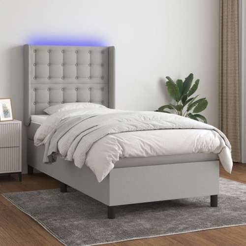 Krevet box spring s madracem LED svjetlosivi 90x190 cm tkanina - Svjetlosiva 90 x 190 cm gumbi Cijena