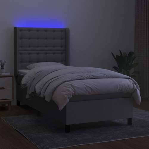 Krevet box spring s madracem LED svjetlosivi 90x190 cm tkanina - Svjetlosiva 90 x 190 cm gumbi Cijena