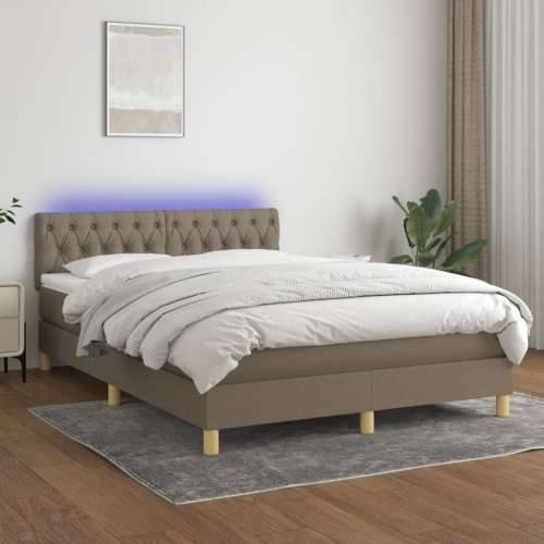 Krevet box spring s madracem LED smeđesivi 140x200 cm tkanina - Sivo-smeđa 140 x 200 cm Dizajn s gumbima Cijena