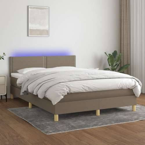 Krevet box spring s madracem LED smeđesivi 140x200 cm tkanina - Sivo-smeđa 140 x 200 cm Obično s čavlima Cijena