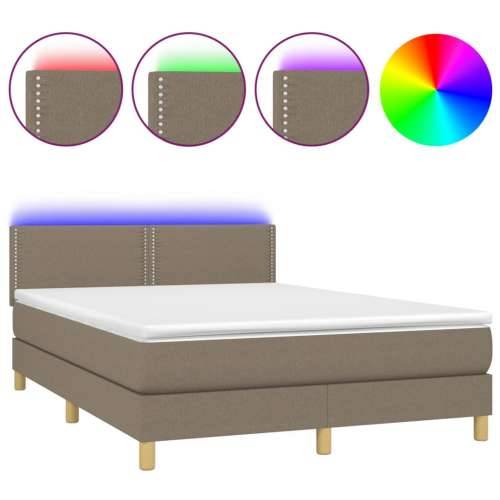 Krevet box spring s madracem LED smeđesivi 140x200 cm tkanina - Sivo-smeđa 140 x 200 cm Obično s čavlima Cijena