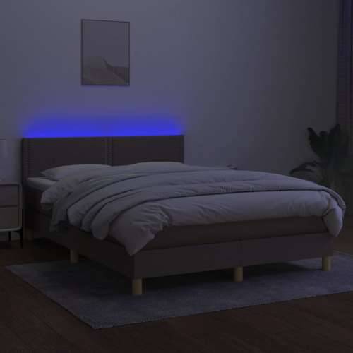 Krevet box spring s madracem LED smeđesivi 140x200 cm tkanina - Sivo-smeđa 140 x 200 cm Obično s čavlima Cijena