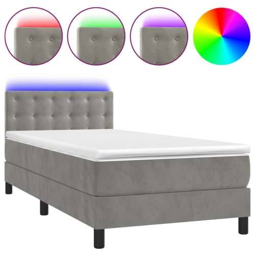 Krevet box spring s madracem LED svjetlosivi 100x200 cm baršun - Svjetlosiva 100 x 200 cm gumbi Cijena