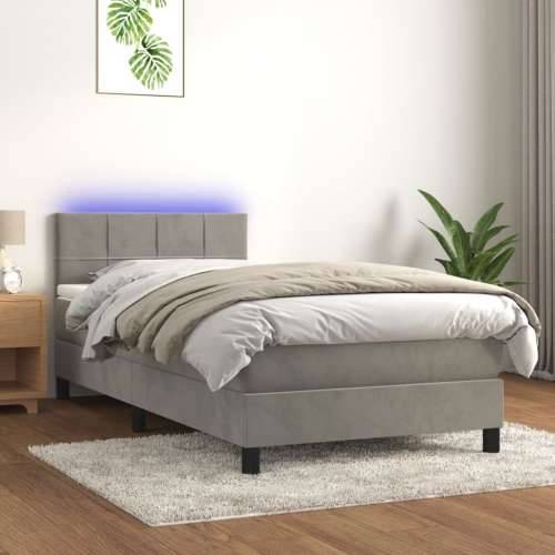 Krevet box spring s madracem LED svjetlosivi 100x200 cm baršun - Svjetlosiva 100 x 200 cm Blok s kvadratima Cijena