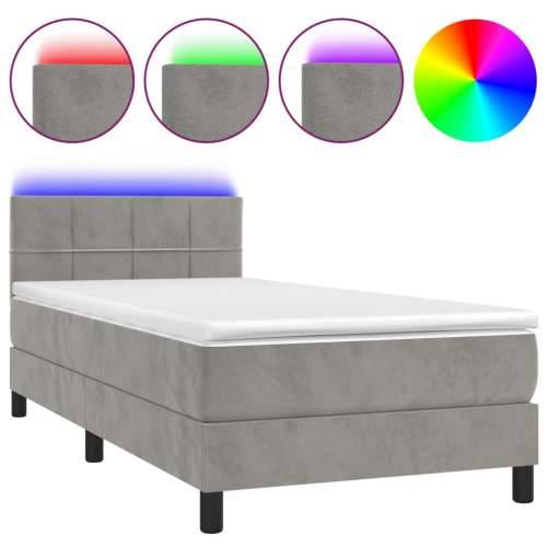 Krevet box spring s madracem LED svjetlosivi 100x200 cm baršun - Svjetlosiva 100 x 200 cm Blok s kvadratima Cijena