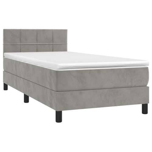 Krevet box spring s madracem LED svjetlosivi 100x200 cm baršun - Svjetlosiva 100 x 200 cm Blok s kvadratima Cijena