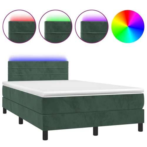 Krevet box spring s madracem LED tamnozeleni 120x200 cm baršun - Tamnozelena 120 x 200 cm vodoravne pruge Cijena