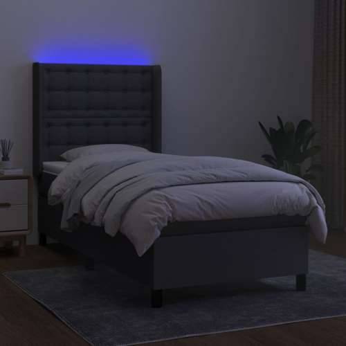 Krevet box spring s madracem LED tamnosivi 80 x 200 cm tkanina - Tamno siva 80 x 200 cm gumbi Cijena