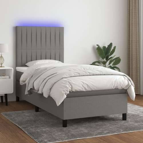 Krevet box spring s madracem LED tamnosivi 80 x 200 cm tkanina - Tamno siva 80 x 200 cm Okomite pruge Cijena