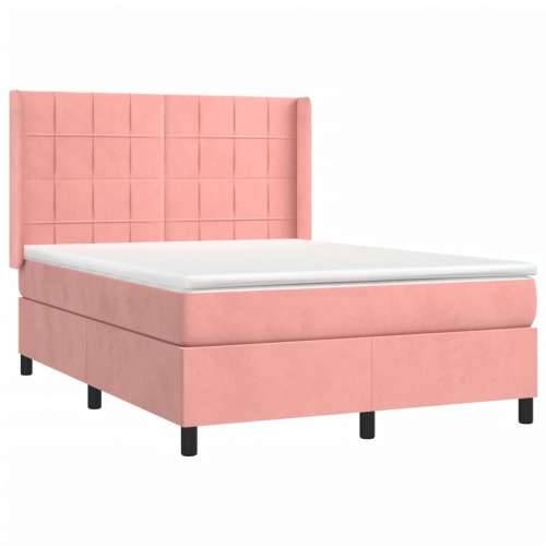 Krevet box spring s madracem LED ružičasti 140x200cm baršunasti - Ružičasta 140 x 200 cm Blok s kvadratima Cijena