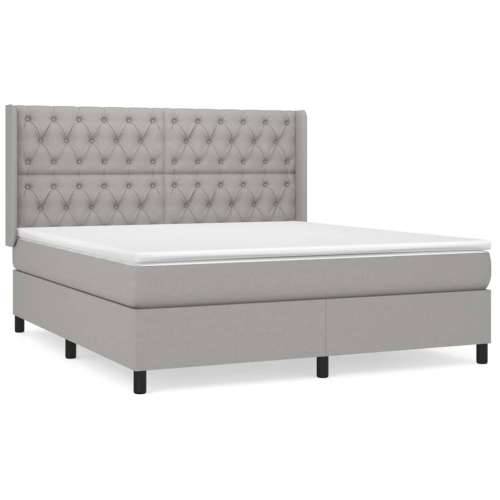 Krevet box spring s madracem svjetlosiva 160x200 cm tkanina - Svjetlosiva 160 x 200 cm Dizajn s gumbima Cijena