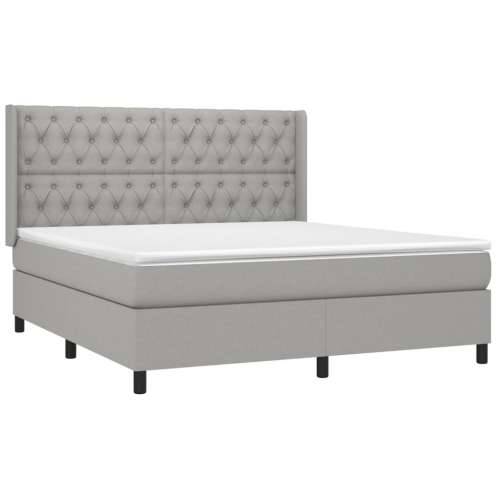 Krevet box spring s madracem svjetlosiva 160x200 cm tkanina - Svjetlosiva 160 x 200 cm Dizajn s gumbima Cijena