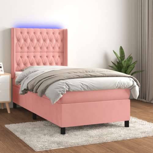 Krevet box spring s madracem LED ružičasti 100x200cm baršunasti - Ružičasta 100 x 200 cm Dizajn s gumbima Cijena