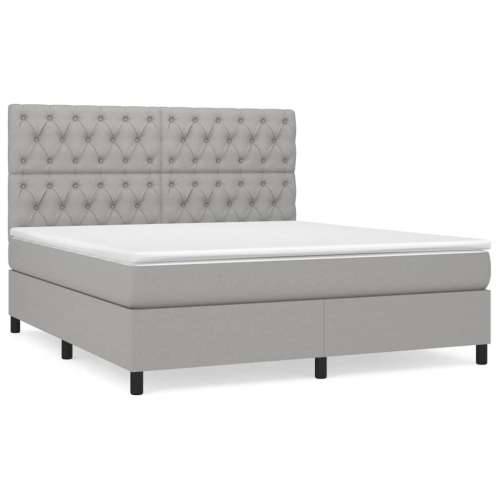 Krevet box spring s madracem svjetlosiva 160x200 cm tkanina - Svjetlosiva 160 x 200 cm Dizajn s gumbima Cijena