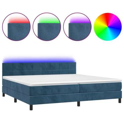 Krevet box spring s madracem LED tamnoplavi 200x200 cm baršun - Tamno plava 200 x 200 cm Blok s kvadratima Cijena
