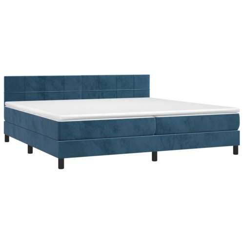 Krevet box spring s madracem LED tamnoplavi 200x200 cm baršun - Tamno plava 200 x 200 cm Blok s kvadratima Cijena
