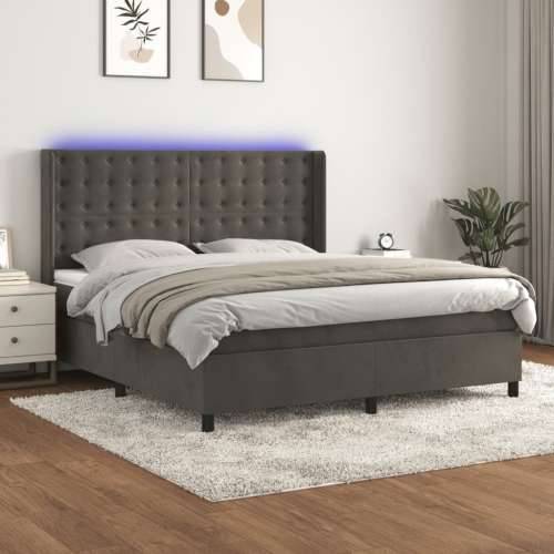Krevet box spring s madracem LED tamnosivi 160x200 cm baršun - Tamno siva 160 x 200 cm gumbi Cijena