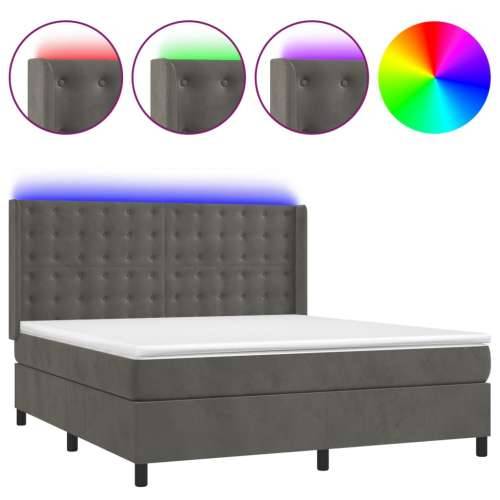 Krevet box spring s madracem LED tamnosivi 160x200 cm baršun - Tamno siva 160 x 200 cm gumbi Cijena