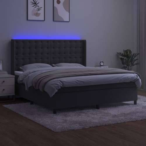 Krevet box spring s madracem LED tamnosivi 160x200 cm baršun - Tamno siva 160 x 200 cm gumbi Cijena