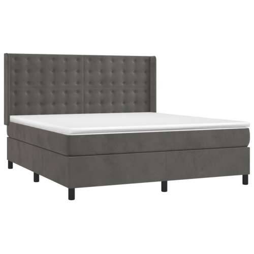 Krevet box spring s madracem LED tamnosivi 160x200 cm baršun - Tamno siva 160 x 200 cm gumbi Cijena