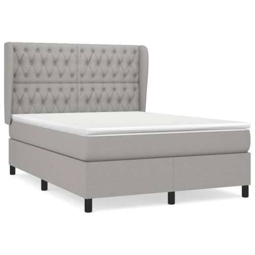 Krevet box spring s madracem svjetlosivi 140x200 cm od tkanine - Svjetlosiva 140 x 200 cm Dizajn s gumbima Cijena
