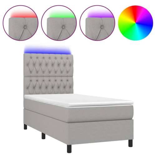Krevet box spring s madracem LED svjetlosivi 90x200 cm tkanina - Svjetlosiva 90 x 200 cm Dizajn s gumbima Cijena