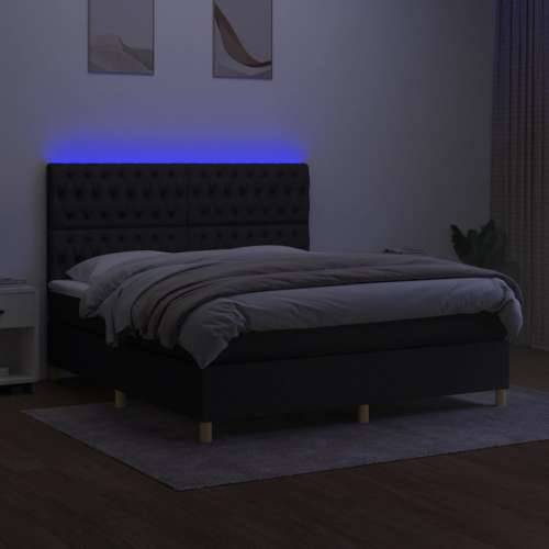 Krevet box spring s madracem LED crni 180x200 cm od tkanine Cijena