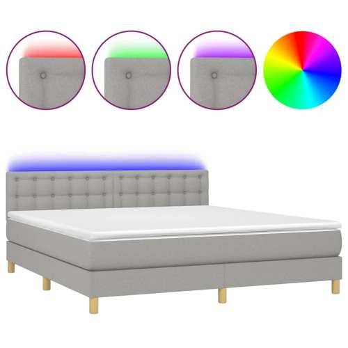 Krevet box spring s madracem LED svjetlosivi 180x200 cm tkanina - Svjetlosiva 180 x 200 cm gumbi Cijena