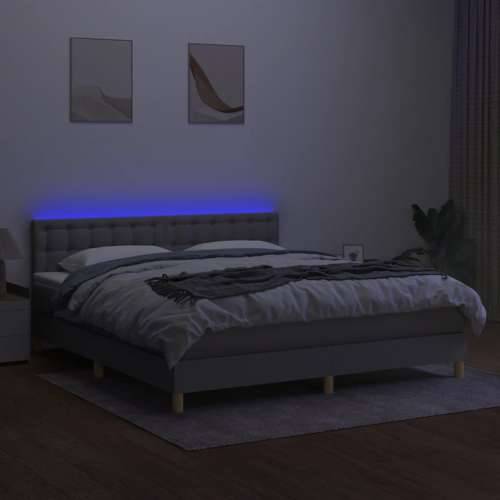 Krevet box spring s madracem LED svjetlosivi 180x200 cm tkanina - Svjetlosiva 180 x 200 cm gumbi Cijena