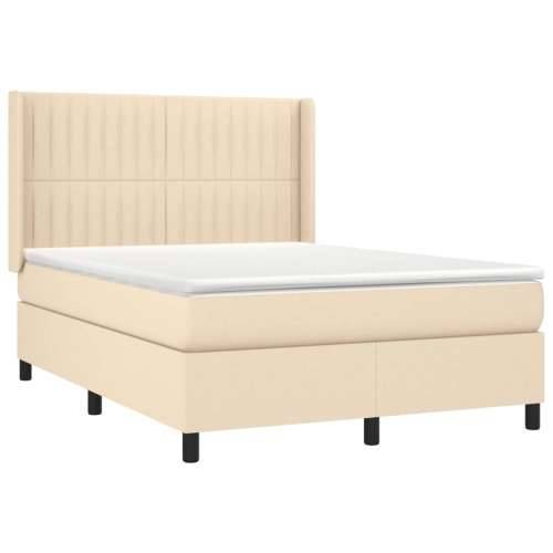 Krevet s oprugama i madracem krem 140x200 cm od tkanine - Krema 140 x 200 cm Okomite pruge Cijena
