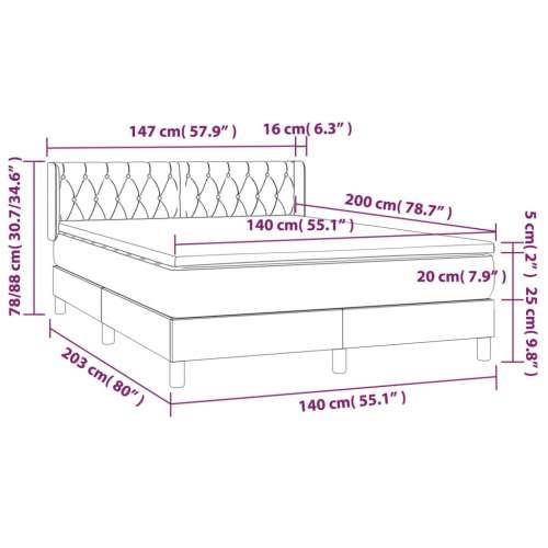 Krevet s oprugama i madracem krem 140x200 cm od tkanine Krema 140 x 200 cm Dizajn s gumbima Cijena