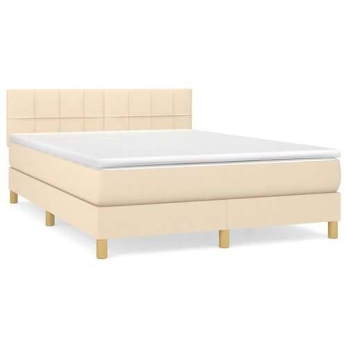 Krevet s oprugama i madracem krem 140x200 cm od tkanine - Krema 140 x 200 cm Blok s kvadratima Cijena