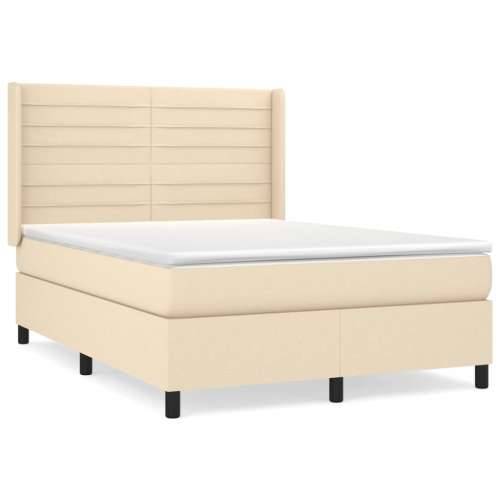 Krevet s oprugama i madracem krem 140x200 cm od tkanine - Krema 140 x 200 cm vodoravne pruge Cijena