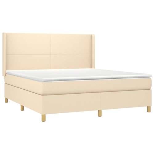 Krevet s oprugama i madracem krem 160x200 cm od tkanine - Krema 160 x 200 cm Gladak dizajn Cijena