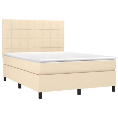 Krevet s oprugama i madracem krem 140x200 cm od tkanine - Krema 140 x 200 cm Blok s kvadratima Cijena